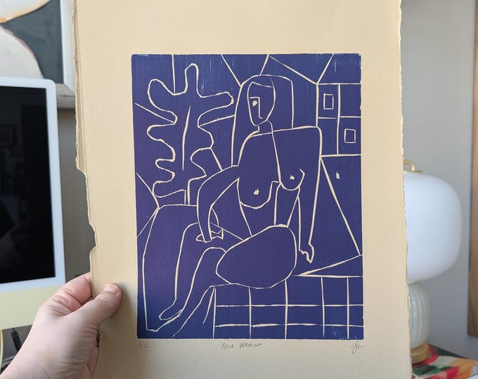 Original Woodbloxk Print - Blue Woman 1/2