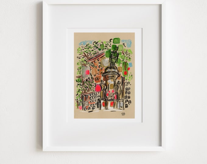 Verdi Square Print: Upper West Side Manhattan Watercolor Collage