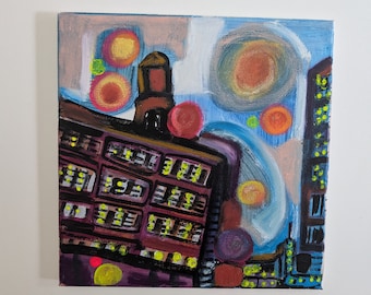 Downtown Jersey City Watertower - Original Acrylic and Oil Painting on Canvas