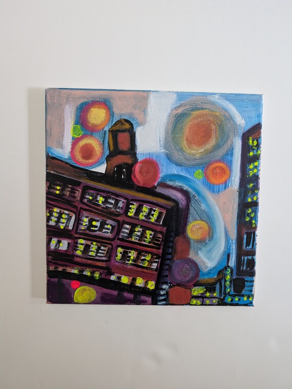 Downtown Jersey City Watertower - Original Acrylic and Oil Painting on Canvas