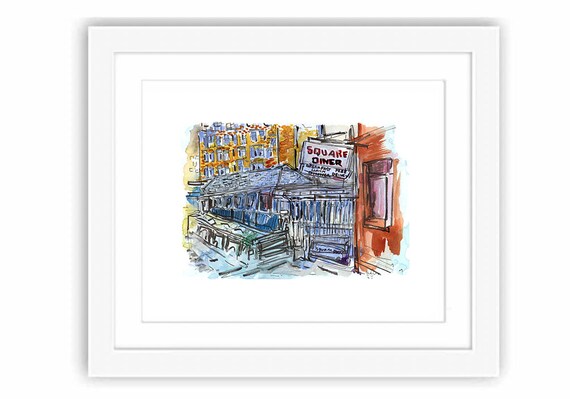 Print The Square Diner Tribeca Manhattan Watercolor New York City Manhattan