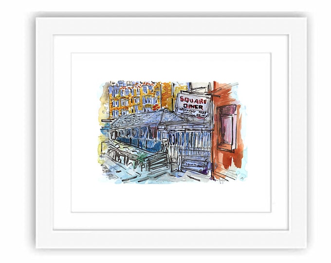 Print The Square Diner Tribeca Manhattan Watercolor New York City Manhattan