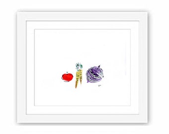 Vegetable Print: Abstract Watercolor Collage, Mid-Century Kitchen Art