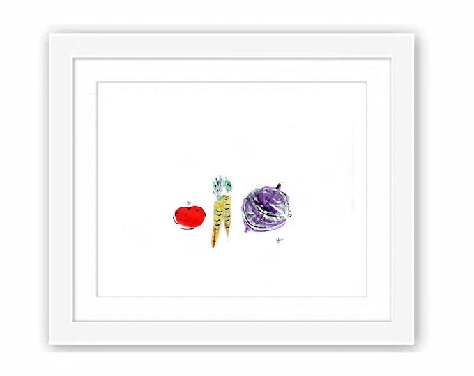 Vegetable Print: Abstract Watercolor Collage, Mid-Century Kitchen Art