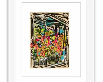 Bodega Flowers - Print and Framed - West Village Watercolor Painting