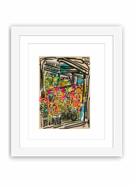 Bodega Flowers - Print and Framed - West Village Watercolor Painting