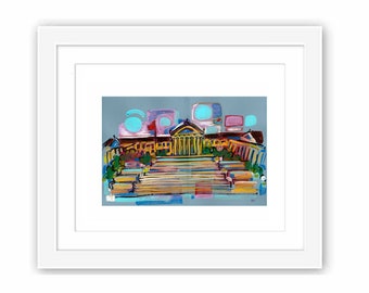 Philadelphia Museum of Art - Print and Framed - Mixed Media Watercolor Painting