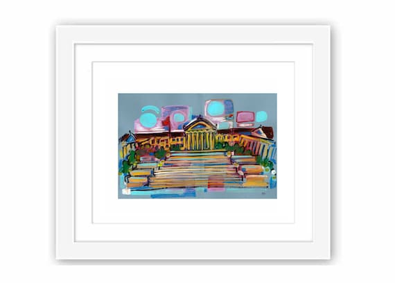 Philadelphia Museum of Art - Print and Framed - Mixed Media Watercolor Painting