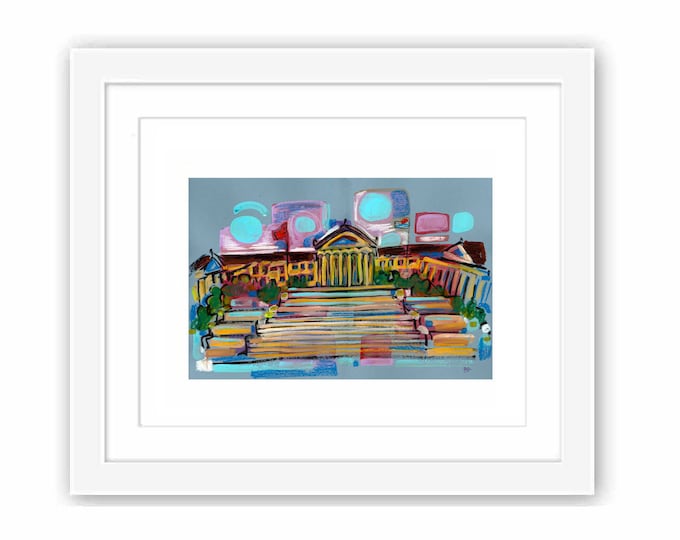 Philadelphia Museum of Art - Print and Framed - Mixed Media Watercolor Painting