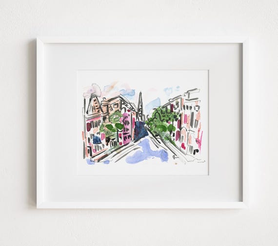Hudson New York Warren Street - Print and Framed - Upstate Hudson Valley Catskills Watercolor Painting Mixed Media New York State