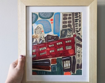 Framed Original West 125th Street Painting Original Art - New York City Art Urban Street View