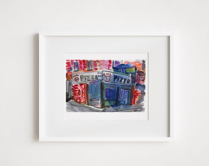 Di Fara Pizza Watercolor Print: Brooklyn NYC Urban Sketch