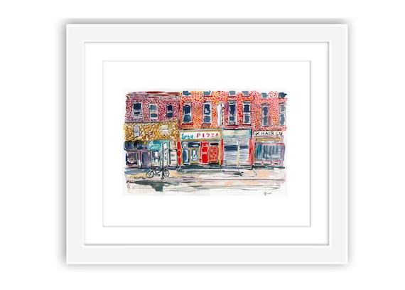 Print Luigis Park Slope Pizza Illustration, New York City, Brooklyn, City Watercolor, Urban Sketching