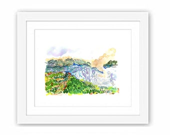 Print Niagara Falls New York View - I love New York State Illustration Watercolor