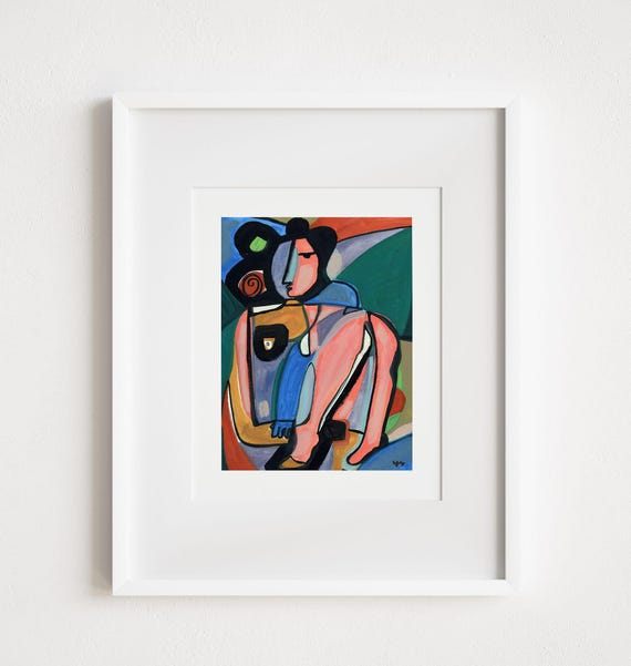 Self Portrait She'll Haunt You - Print and Framed -  Abstract Illustration Figurative Woman in Shapes