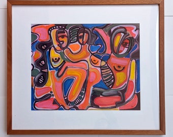 Framed Original Work - Looking at me and you and back to me - Oil Abstract Figure Painting on Framed Canvas Paper
