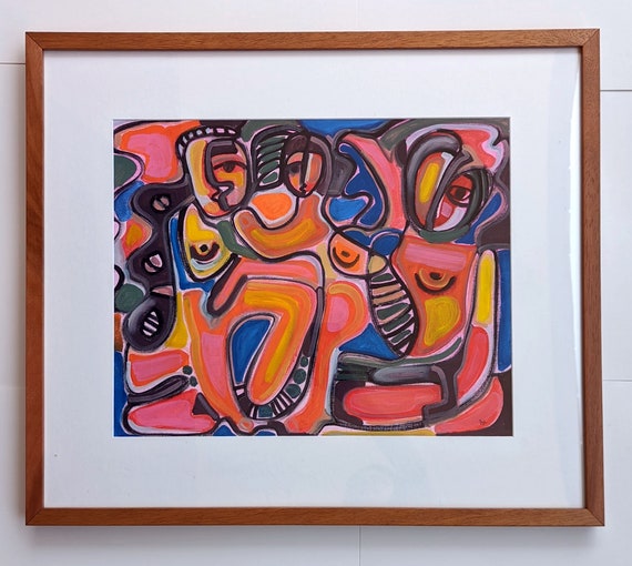 Framed Original Work - Looking at me and you and back to me - Oil Abstract Figure Painting on Framed Canvas Paper