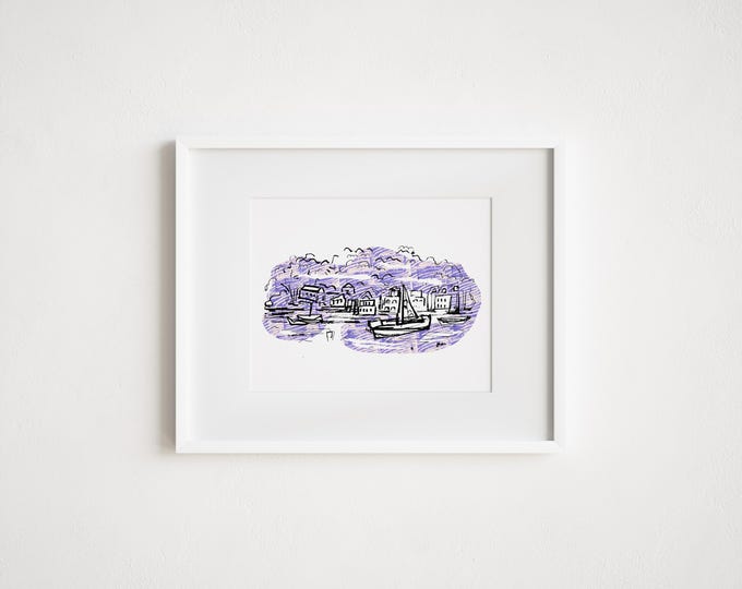 Mystic Connecticut - Abstract Illustration Block Printing American Travel Collage