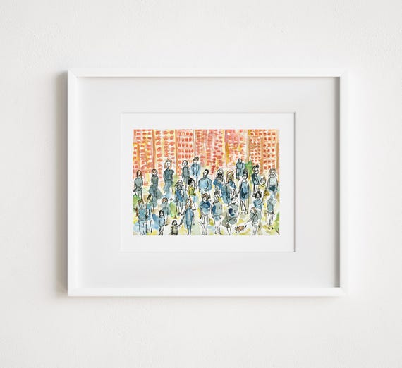 All The People of New York City - Print and Framed - Watercolor Print Urban Sketch Painting