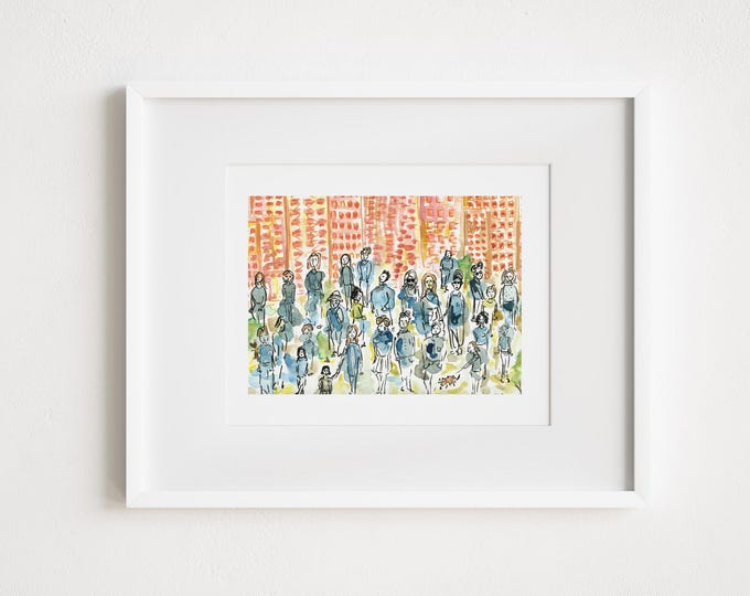 All The People of New York City - Print and Framed - Watercolor Print Urban Sketch Painting