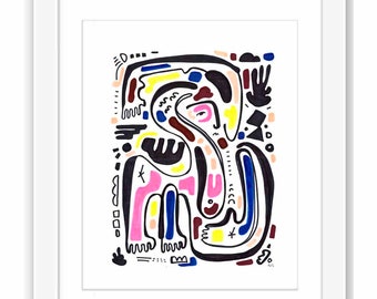 The Force of my Shapes - Print and Framed - Abstract Illustration Figurative Woman in Shapes