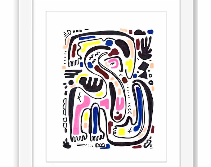 The Force of my Shapes - Print and Framed - Abstract Illustration Figurative Woman in Shapes