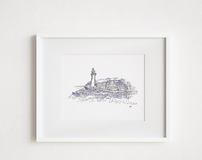 Portland Head Light Lighthouse Print: Abstract Travel Collage Art