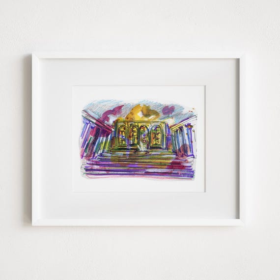 Lincoln Center Watercolor Painting Print: Upper West Side Manhattan Street Scene