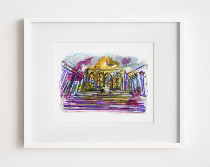 Lincoln Center Watercolor Painting Print: Upper West Side Manhattan Street Scene