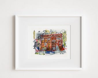 Windsor Terrace Brownstone Print: Brooklyn Mixed Media Collage