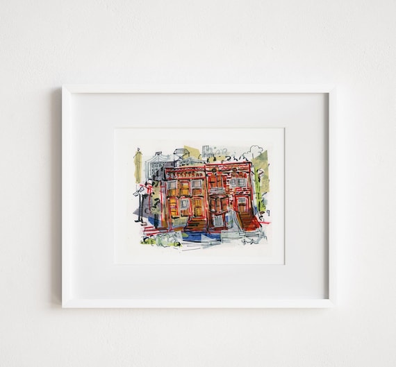 Windsor Terrace Brownstone Print: Brooklyn Mixed Media Collage