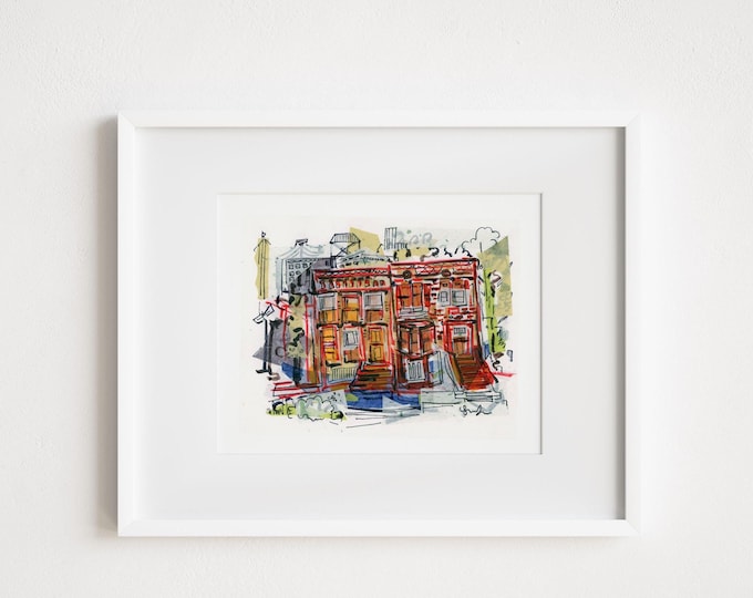 Windsor Terrace Brownstone Print: Brooklyn Mixed Media Collage