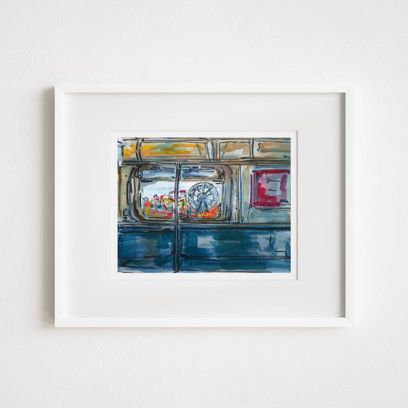 Impression Coney Island Luna Park : peinture aquarelle Brooklyn NYC image 1