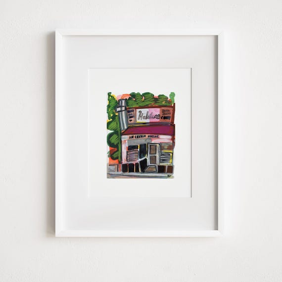Holsten's in Bloomfield New Jersey - Print and Framed - Illustration Watercolor and Gouache Painting Ice Cream Parlor