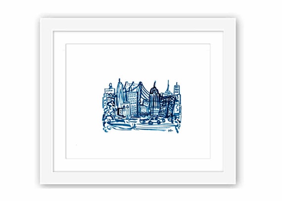Printable Ink New York City Skyline- Print Your Own - New York City Illustration Imagined City Urban Sketch
