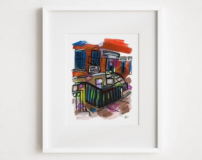 Bonnie Slotnick Bookstore Print: New York City East Village Watercolor