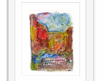 Print Grand Canyon National Park -  Mid Century Modern Art Prints Travel Wall Art Watercolor Painting