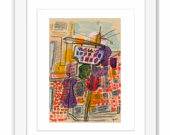 Neil's Coffee Shop Upper East Side - Print and Framed -  Manhattan Mixed Media Collage and Watercolor