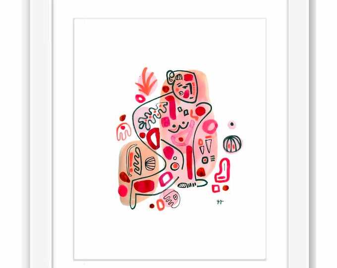 Abstract Line Art Figure Print: Colorful Watercolor Illustration