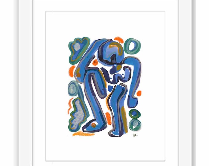 Abstract Woman Watercolor Print: Matisse Inspired Mid-Century Modern Art
