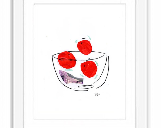 Bowl of Apples Print: Abstract Kitchen Art, Whimsical Illustration