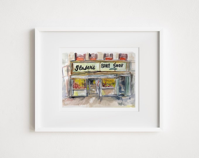 Glaser's Bake Shop Watercolor Print: Upper East Side NYC Illustration