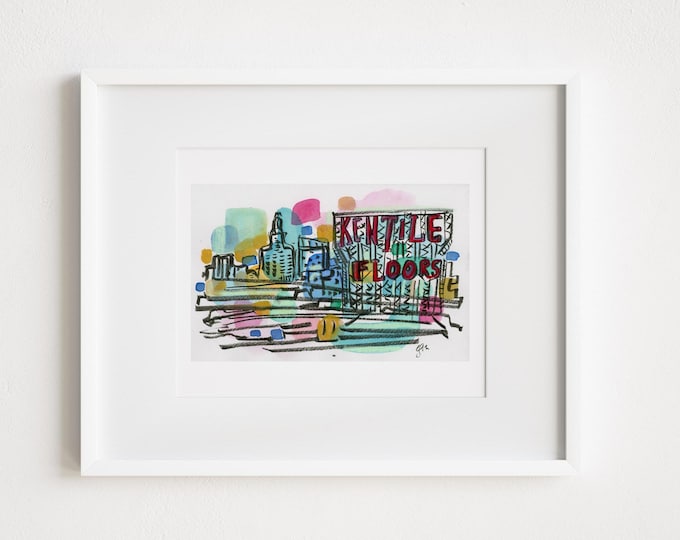 Kentile Floors Sign Print: Gowanus Brooklyn Watercolor Painting