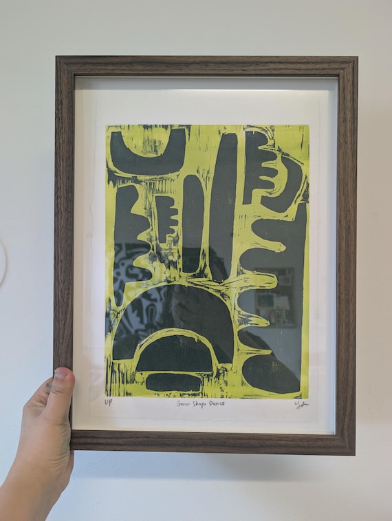 Framed Unique Woodcut Print - Abstract Shapes - Printmaking Original Art on Paper