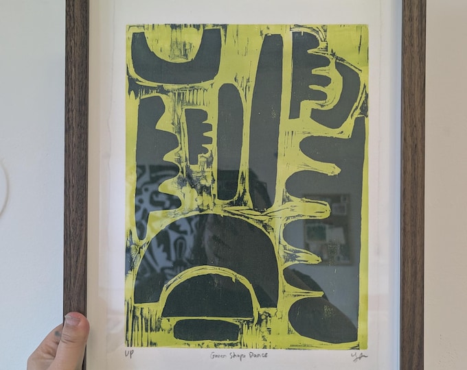 Framed Unique Woodcut Print - Abstract Shapes - Printmaking Original Art on Paper