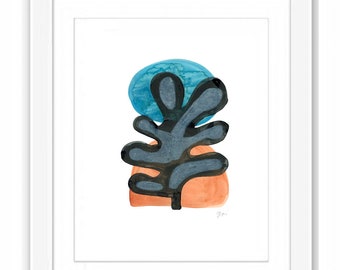 Abstract Watercolor Leaf Print: Mid-Century Modern Framed Art