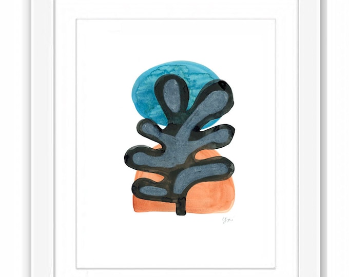 Abstract Watercolor Leaf Print: Mid-Century Modern Framed Art