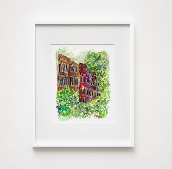 Upper West Side Brownstone Block - Print and Framed - New York City Watercolor Street Scene