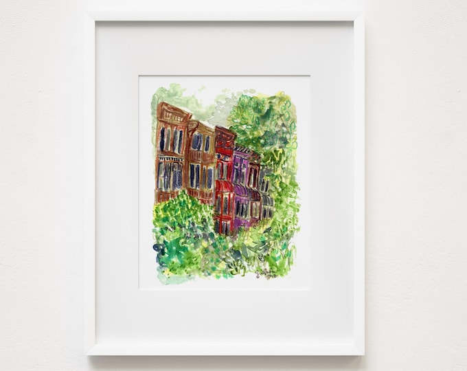 Upper West Side Brownstone Block - Print and Framed - New York City Watercolor Street Scene