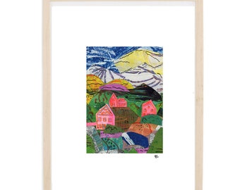 Print and Framed - Print South of France Countryside Seen from the Train - Collage Illustration France Country Folk Art